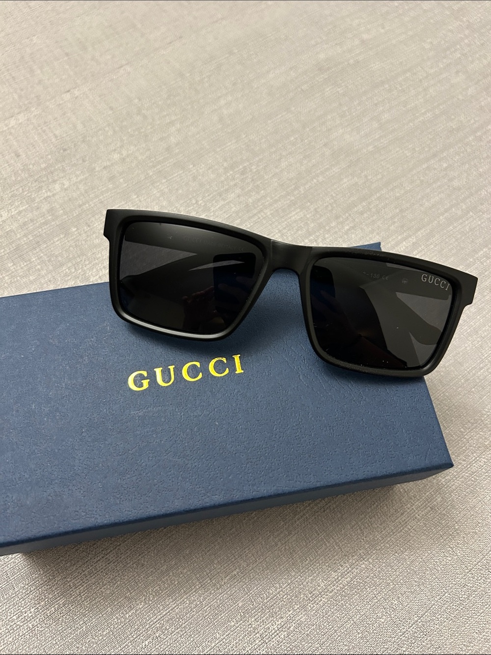 Gucci Black Men's Rectangular Sunglasses with Dark Lenses